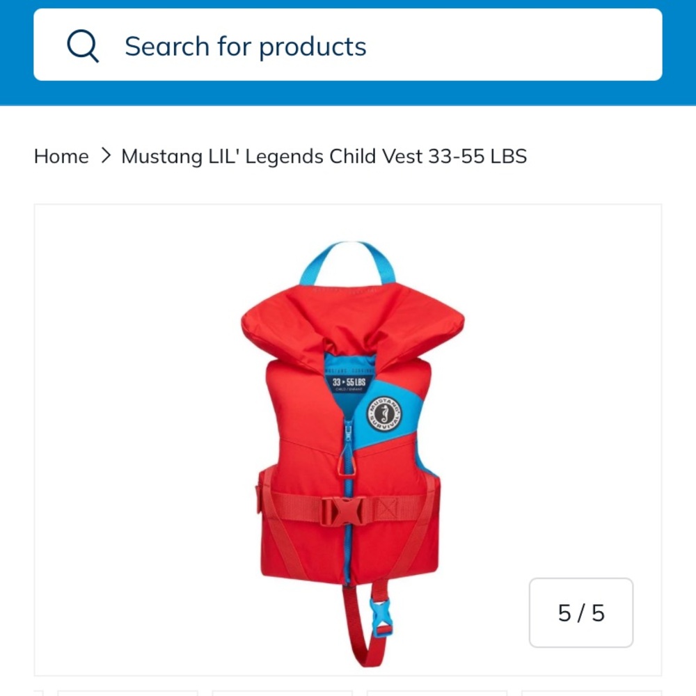 Mustang Lil' Legends Child Life Jacket in Red and Blue 33-55lbs